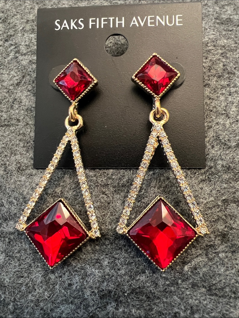 Saks Fifth Avenue Gold-Tone Red Crystal Drop Earrings